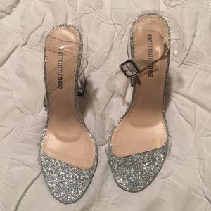 Silver Glitter Sole Clear Heels